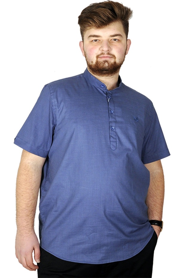 Mode XL Large Size Men's Short Sleeve Judge Collar 20387 Indigo