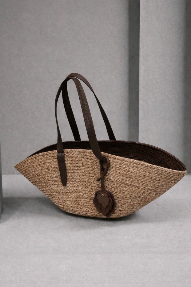 Maris Extra Light Rope Weave Straw Bag with Genuine Leather Detail Women's Hand and Shoulder Bag