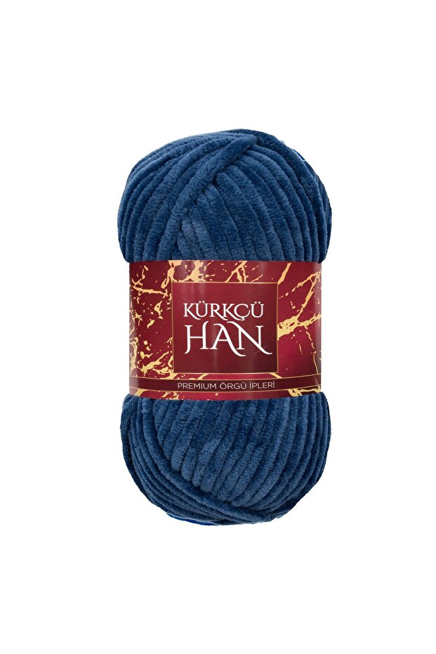 Kürkçü Han Kadife Örgü İpi 50gr %100 Polyester Yumuşak Pofuduk Koyu Denim Mavisi