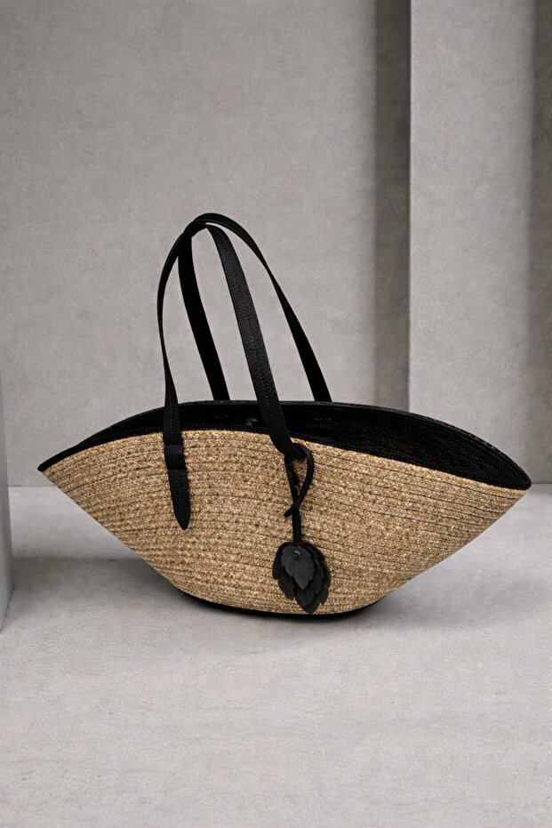 Maris Extra Light Rope Weave Straw Bag with Genuine Leather Detail Women's Hand and Shoulder Bag