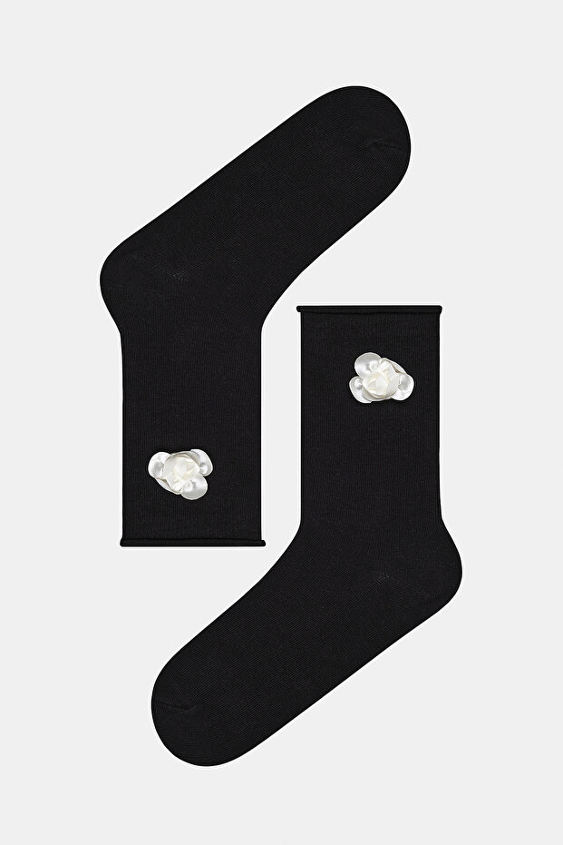 جوارب سوداء أنيقة على شكل زهرة - 1