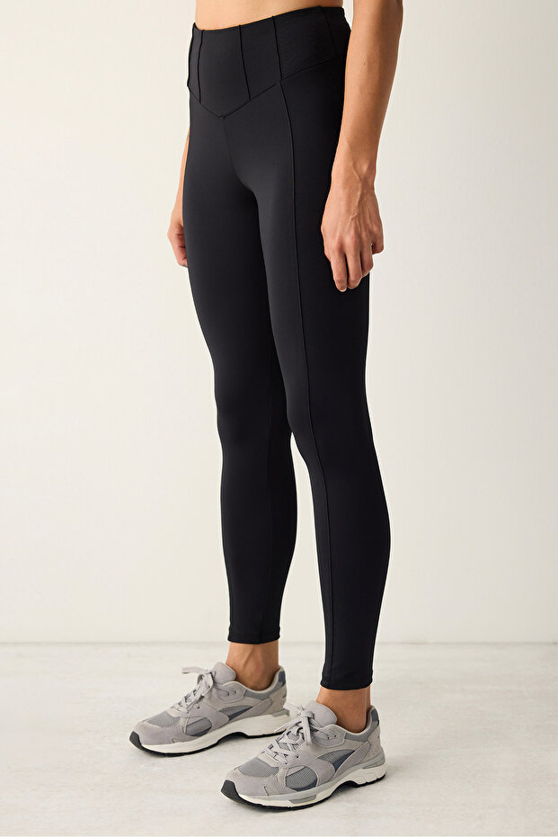 Black High Waist Corset Look Ankle Length Leggings
