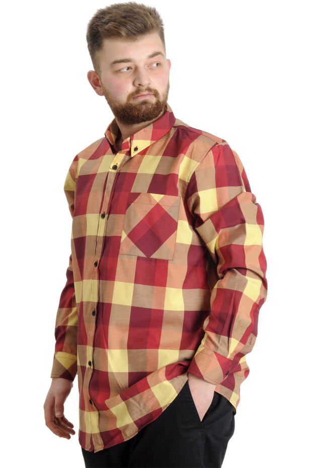 Mode XL Large Size Men's Shirt Plaid Long Sleeve 23300 Yellow