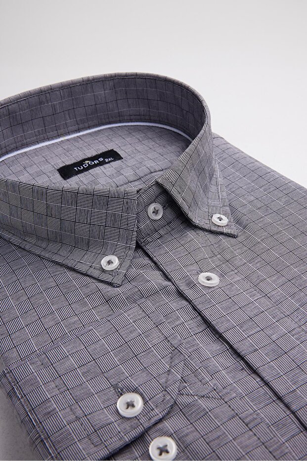 Plus Size Long Sleeve Buttoned Collar Checked Cotton Men's Shirt
