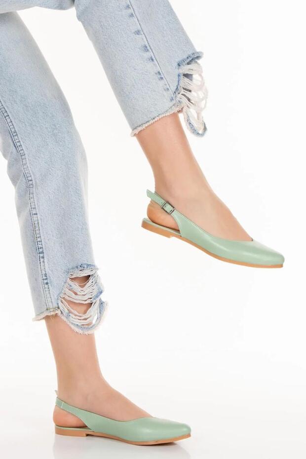 Women's Misty Water Green Open Back Pointed Toe Casual Ballet Flats