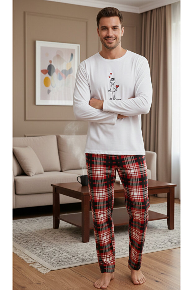 Cotton Minimalist Love Figured Lover Couple Pajama Set
