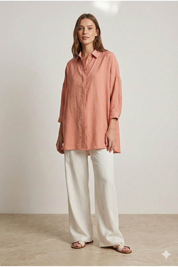 3001 Oversize Basic Nude Gömlek - 1