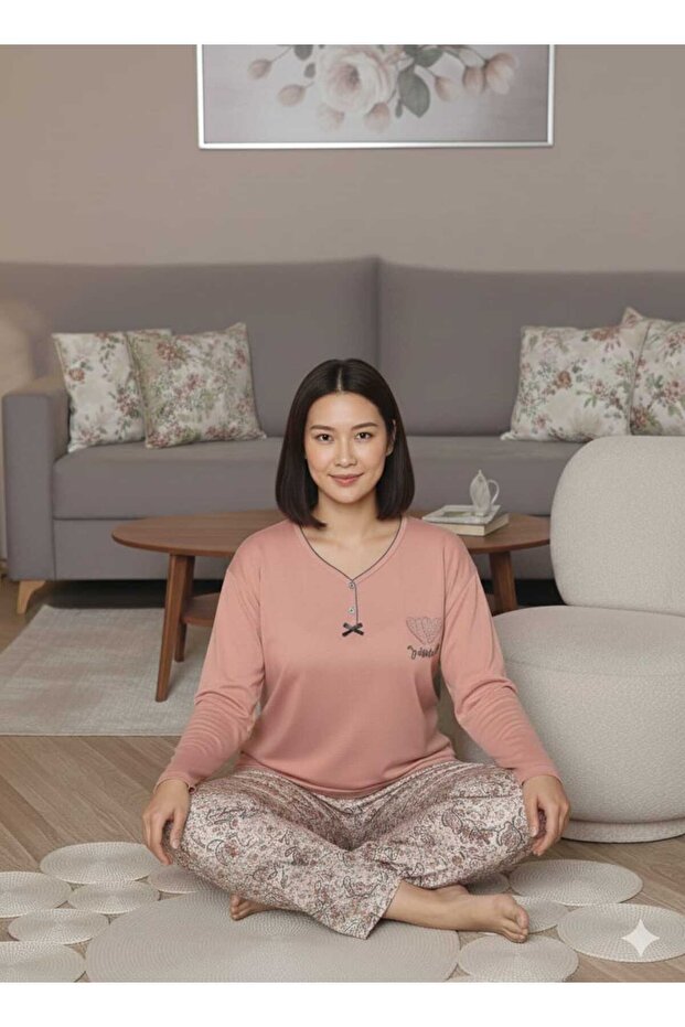 طقم بيجامة منقوشة من الليكرا مقاس كبير - 2