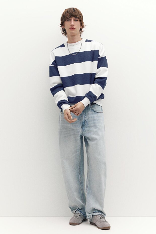 Bisiklet yaka çizgili sweatshirt - 3