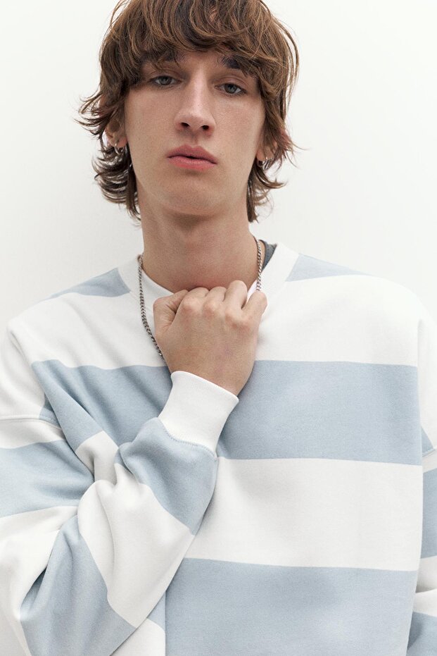 Bisiklet yaka çizgili sweatshirt - 6