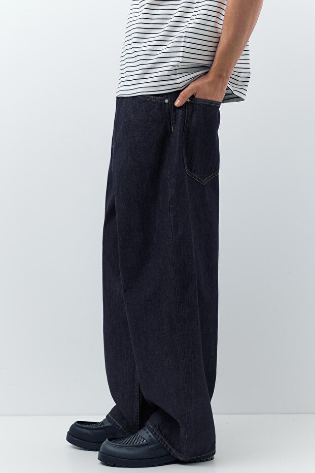 İşlemeli süper bol kesim jean - 4