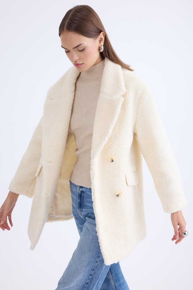 Jacket Collar Buttoned Teddy Coat - 4