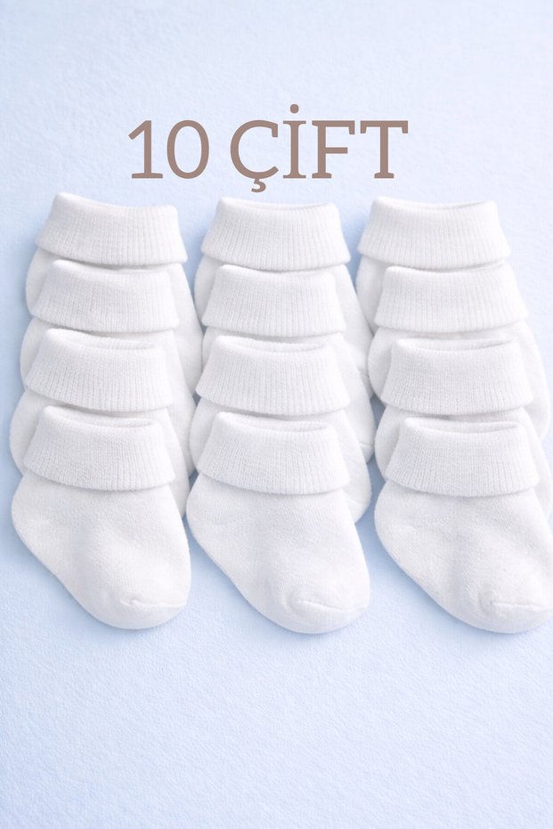 10 Pairs of White Cotton Unisex Baby Socks 0-6 Months