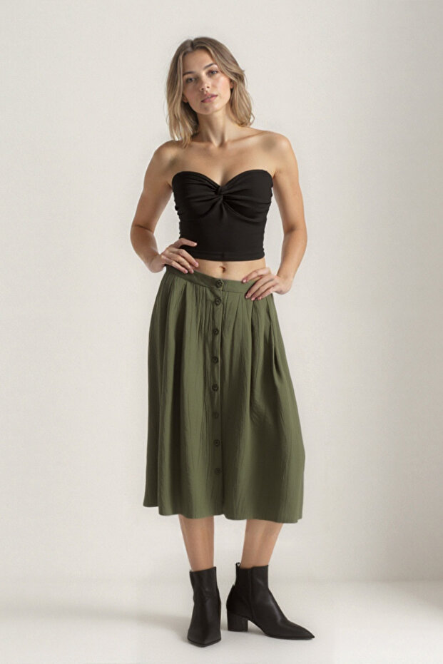 تنورة ميدي بأزرار أمامية - 4