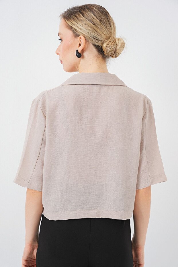 Bdart Textured Short Jacket with Shirt Collar - 6