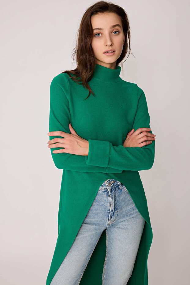 Derin Yırtmaçlı Örme Bluz - 4