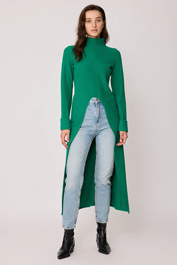 Derin Yırtmaçlı Örme Bluz - 2