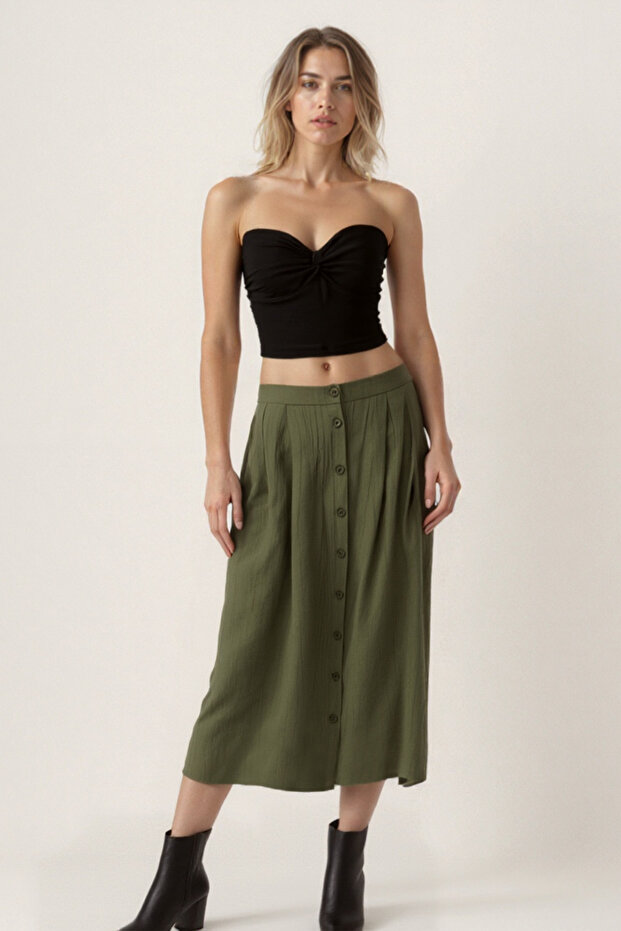 تنورة ميدي بأزرار أمامية - 5