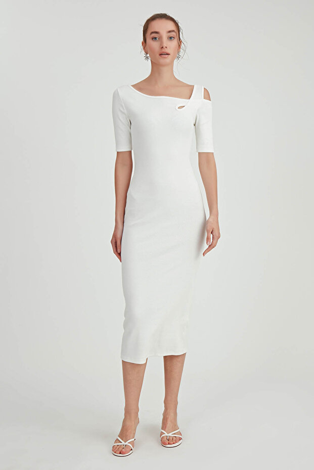 Omuz Detaylı Uzun Örme Elbise - 6