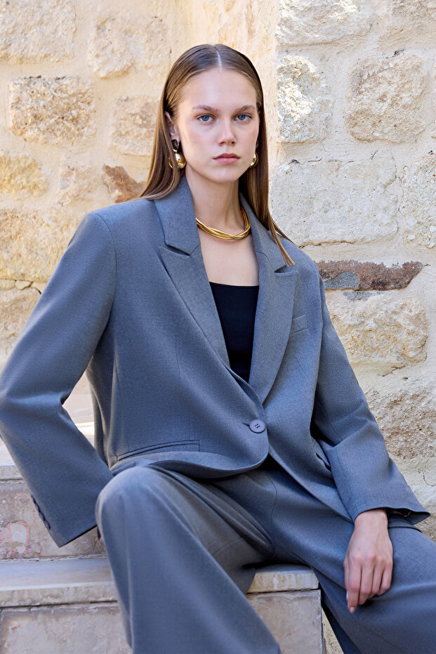 سترة مبطنة بزر واحد - 1