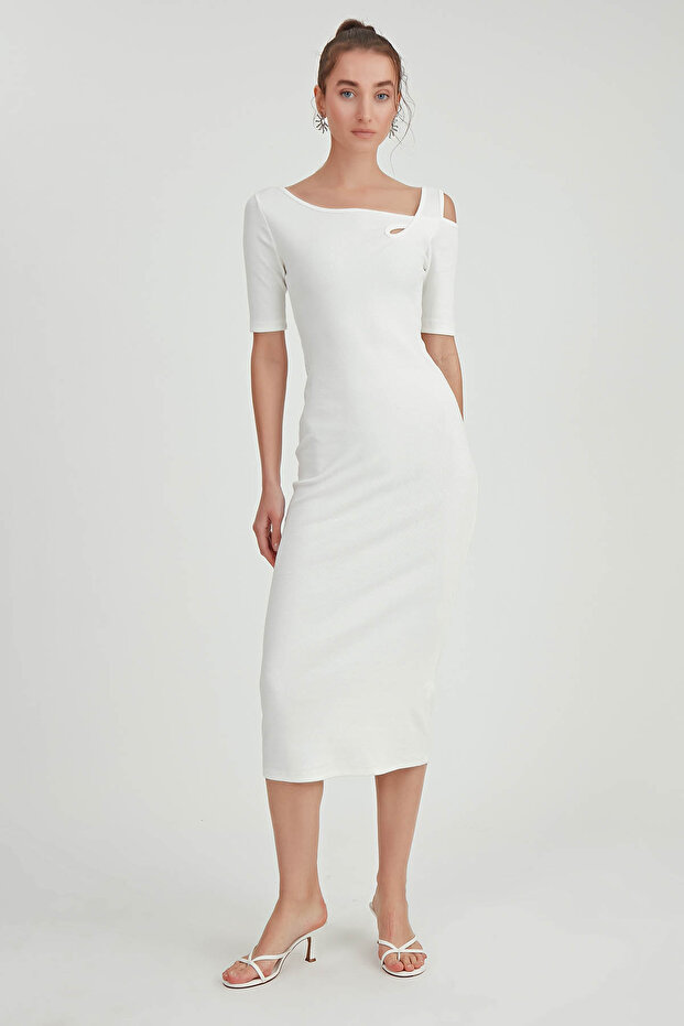 Omuz Detaylı Uzun Örme Elbise - 1