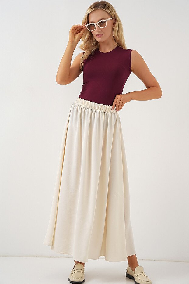 Bdart Textured Maxi Skirt with Drawer Waist Detail