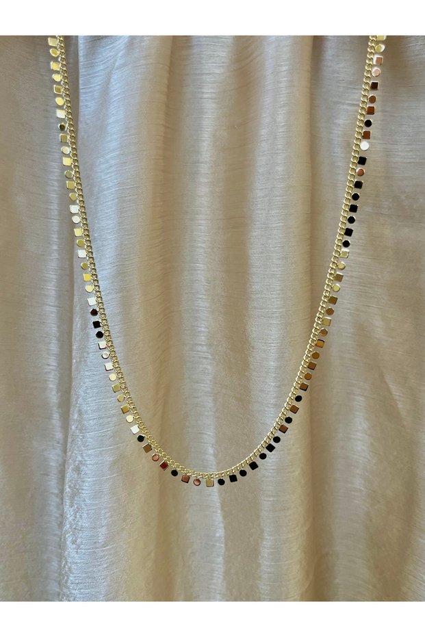 Women's Gold Color Sequential Sequin Detailed Chain Necklace Shaker Model Steel Chain Necklace Combination Complementary