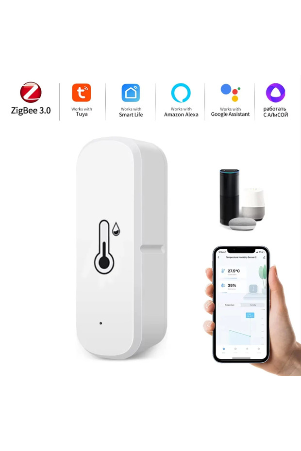 يدعم مستشعر Zigbee من Tuya مستشعر درجة الحرارة والرطوبة بتقنية Zigbee 3.0، وهو جهاز منزلي ذكي يعمل مع Google - 1