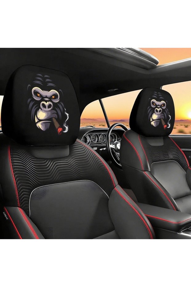 Style10 2PCS Funny Slanted Eyes Cartoon Print Car Headrest Cover for Halloween Christmas Holiday Aut