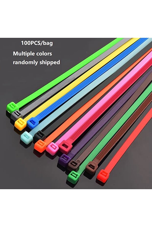Multicolor ﻿ 100Pcs Multicolor 3x200mm Self-Locking Nylon Cable Ties Quick Bundle Plastic Loop Wire - 1