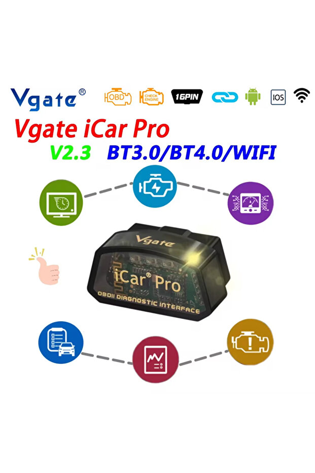 أداة تشخيص السيارات Vgate ICar Pro ELM327 V2.3 OBD 2 OBD2 مع تقنية واي فاي وبلوتوث 4.0 لأندرويد أو iOS