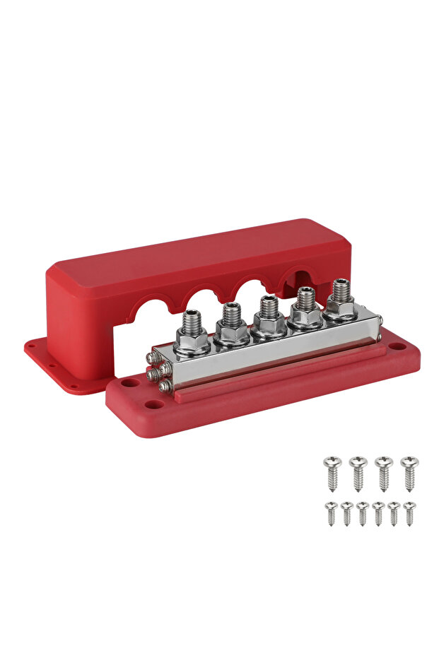 Red 600A 12-48V Bus Bar Terminal Power Distribution Block M10 Studs DC Positive Negative Terminal Bl