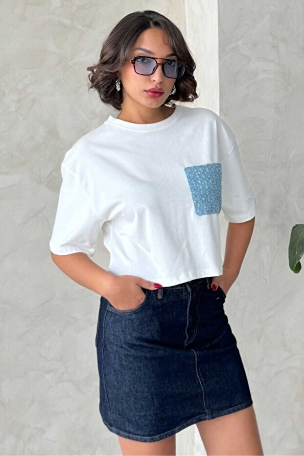 Pocket Detailed T-Shirt - Blue | D2785