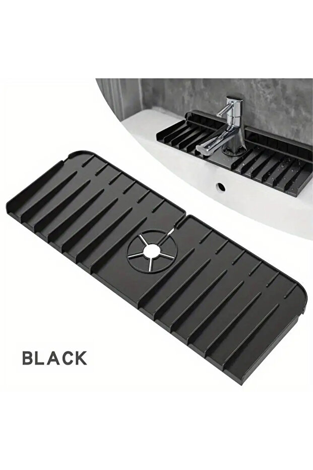 Black-1PCS Silicone Faucet Mat Dish Soap Sponge Holder Sink Kitchen Countertop Drying Mat Bathroom K