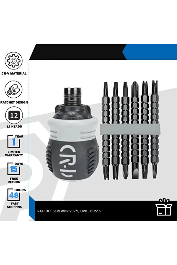 13 in 1 Black Professional 13in1 Ratchet Screwdriver Set Magnetic Handle Tool for Phillips/Slotted S