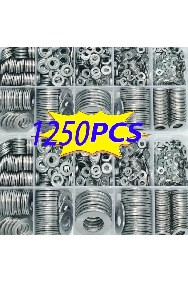 1250pcs 1250pcs Flat Washers Assortment Kit (M2 M2.5 M3m4 M5 M6 M8 M10 M12) Suitable for Home Decora