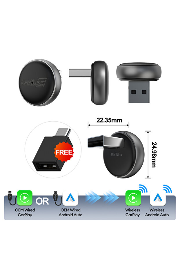 Mini Ultra 2 in 1 CarlinKit 5.0 Ultra Wireless CarPlay Android Auto Adapter 2026 New 5G Wifi Wireles