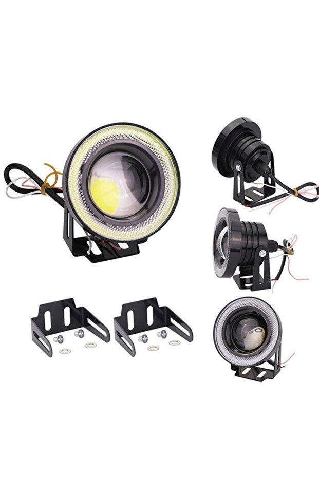 Blue 2.5'' 15W Car White COB LED Projector Angel Eyes Blue Ring DRL Fog Light Lamp