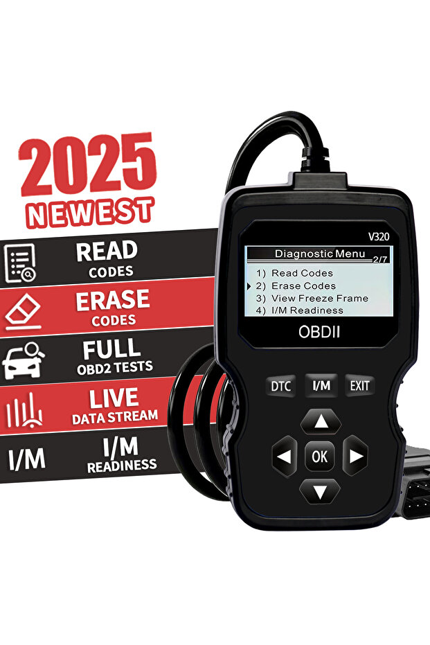 أداة فحص تشخيصية OBD2 سوداء اللون - قارئ رموز أعطال المحرك، مع تدفق بيانات فوري، وفحص البطارية - 1