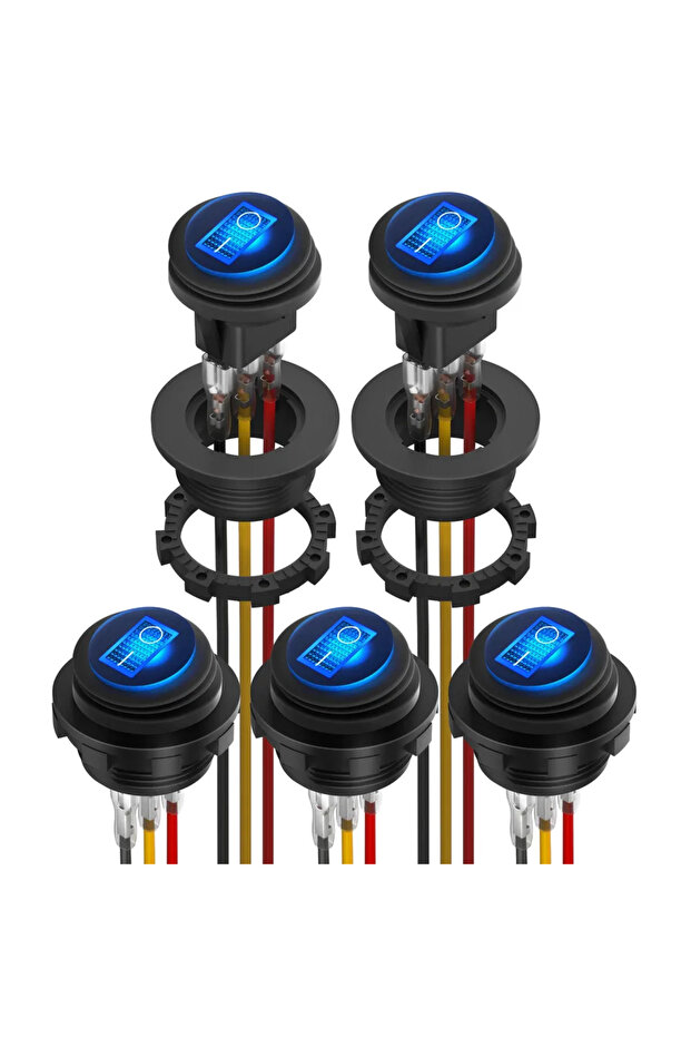 12V Blue LED 5PCS Waterproof Round Rocker Switch12V LED Toggle Switch Lighted ON Off SPST 3 Pin for