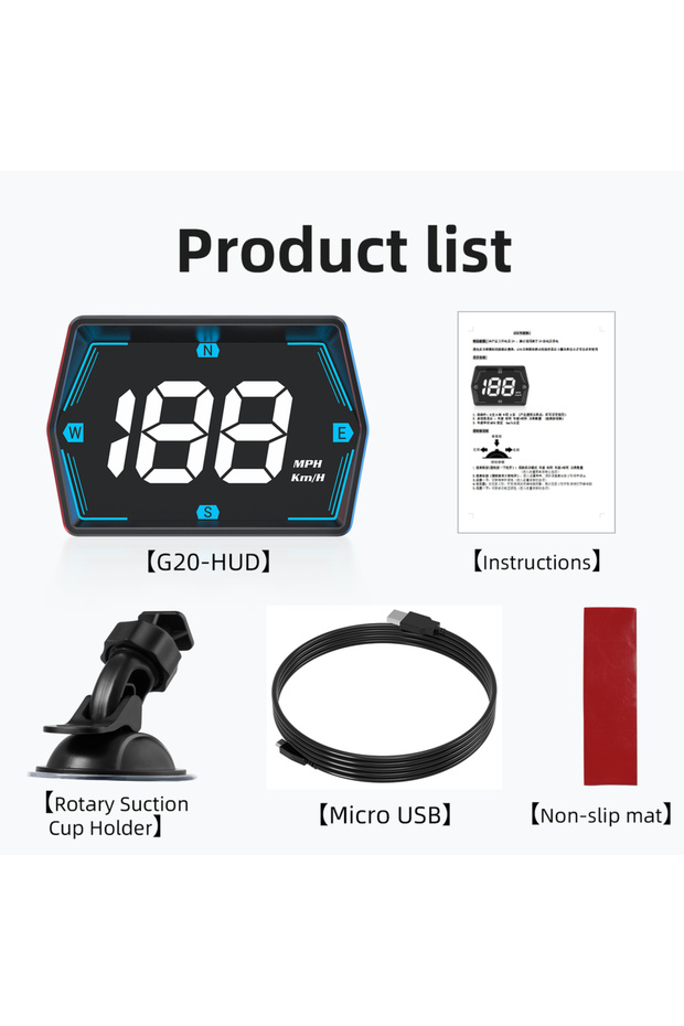 G20 G20 HUD GPS Car Digital Speedometer Head-Up Display Universal Big Font Overspeed Alarm For All C