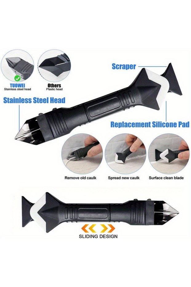 Black-Metal head Silicone Caulking Tool | 5-in-1 Sealant Finishing Tool | Caulk Remover Glass Glue A
