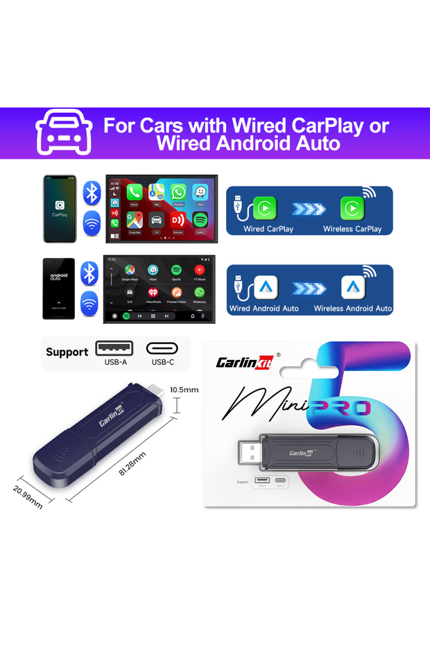 محول لاسلكي Mini SE PRO CarlinKit MINI SE Pro Smart Wireless CarPlay Android Auto USB Dongle Wi
