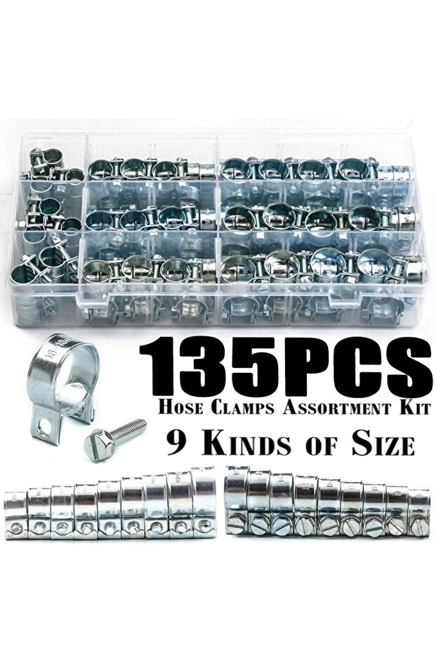 60pcs 135/60Pcs Hose Clamp Double Ears Clamp 8-18mm Worm Drive Fuel Water Hose Pipe Clamps Clips Hos