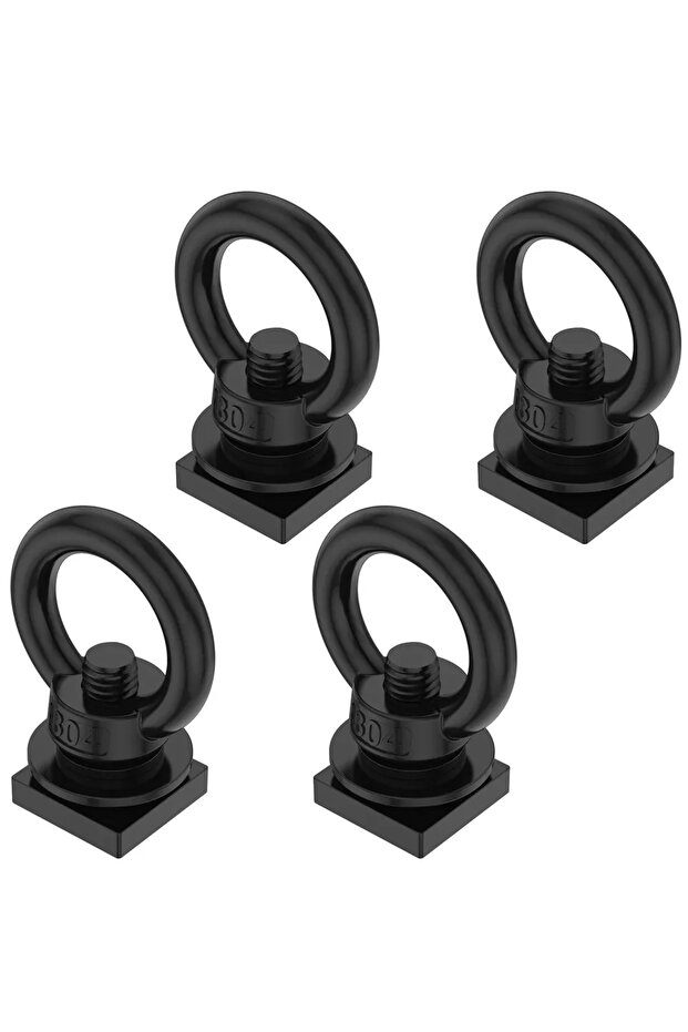 Black 4Pcs 4Pcs Stainless Steel T Track Mount Tie Down Anchor Heavy Duty M8 Ring Shaped Eye Bolt Rin