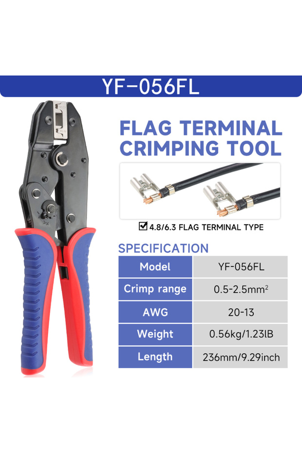 أداة التجعيد YF-056FL لمحطات التوصيل غير المعزولة ذات البرميل المفتوح 4.8/6.3 أداة كهربائية