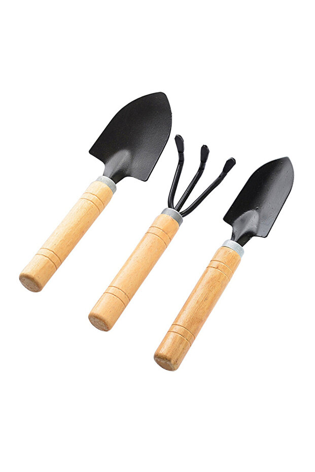 3pc 3-Piece Mini Garden Tools Set, Wooden Handle Shovel Rake Trowel for Succulent Plant Bonsai Care,