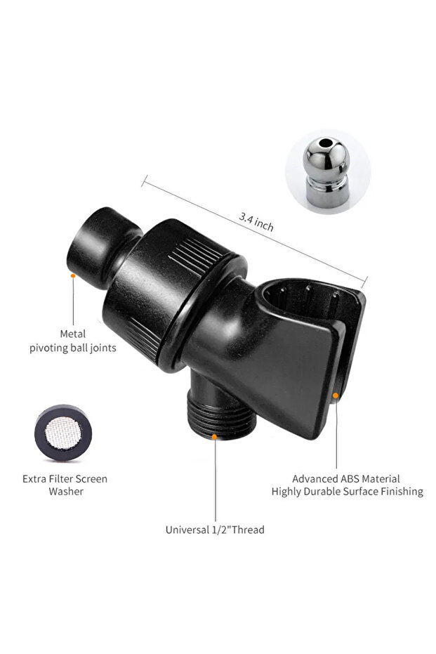 Black-steel ball Handheld Shower Head Arm Holder G1/2″ Three-Way Adjustable Bracket With Swivel Ball