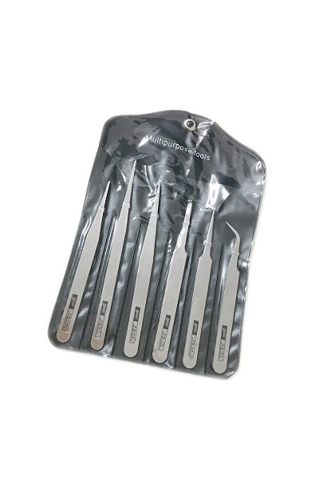 1Set 6Pcs/Set Stainless Steel Tweezers: Industrial Precision Repair Tool with Bent&Straight Tips, Id