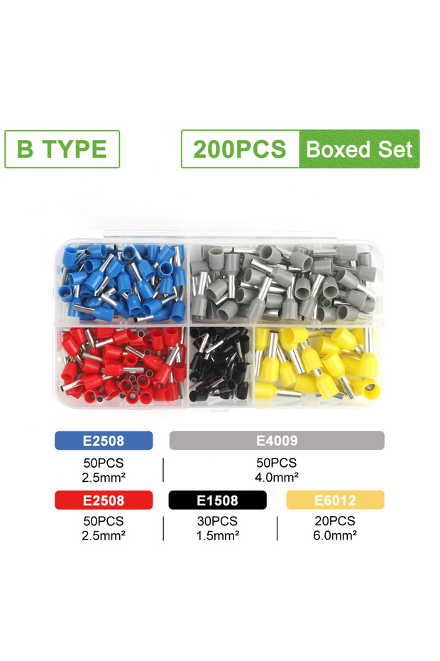 200PCS B Type 200-1900PCS VE Tube Terminal Kits Quick Wiring Insulated Ferrule Crimp Terminals Boxed